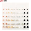 OATHYAN 30 Pairs/set Classic Women's Round Ball Metal Pearl Earrings For Women Girl Gifts Crystal Stud Earring Sets Mix Jewelry