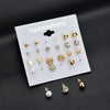 MissCyCy Fashion 12 pair/set Women Square Crystal Heart Stud Earrings for Women Piercing Simulated Pearl Flower Earrings