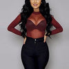 Women Sexy Blouses See Through Transparent Mesh Stand Neck Long Sleeve Sheer Blouse Shirt Ladies Tops Tee Plus Size
