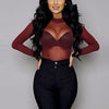 Women Sexy Blouses See Through Transparent Mesh Stand Neck Long Sleeve Sheer Blouse Shirt Ladies Tops Tee Plus Size