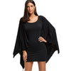 AZULINA Halloween Bodycon Dress with Bat Wings Gothic Style U Neck Long Sleeves Solid Mini Dresses Women Autumn Winter Vestidos