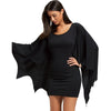 AZULINA Halloween Bodycon Dress with Bat Wings Gothic Style U Neck Long Sleeves Solid Mini Dresses Women Autumn Winter Vestidos