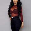 Women Sexy Blouses See Through Transparent Mesh Stand Neck Long Sleeve Sheer Blouse Shirt Ladies Tops Tee Plus Size