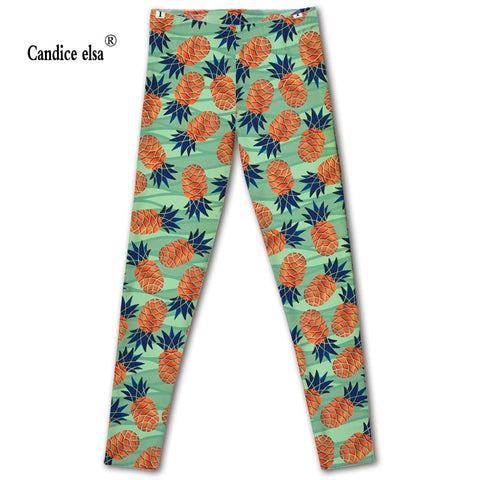 CANDICE ELSA women leggings elastic fitness legging ananas printed leggins workout female pants drop shipping plus size