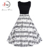 V Collar Music Note Print Sleeveless Dress Summer Big Swing 50s 60s Vintage Dresses Elegant Party Patchwork Dress