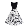 V Collar Music Note Print Sleeveless Dress Summer Big Swing 50s 60s Vintage Dresses Elegant Party Patchwork Dress