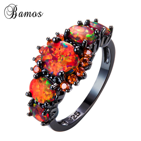 Bamos Brand Female Luxury Orange Fire Opal Ring Fashion Black Gold Filled Jewelry For Women Birthday Gifts High Quality Rings