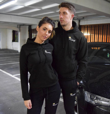 2019 Autumn Matching Couple Casual Tracksuits Women Men King Queen Print Hooded Hoodies and Pants Suits Lover Christmas Gifts