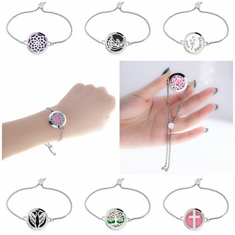 Lotus Flower Angel Wing Yoga 30mm Stainless Steel Bracelet Adjustable Aromatherapy Perfume Diffuser Locket Bracelet