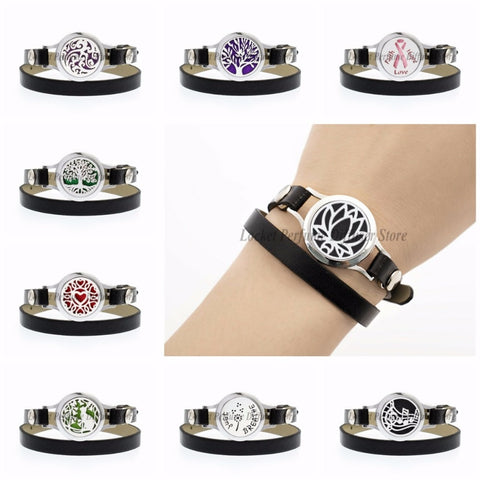 25mm Twist Screw Diffuser Bracelet Lotus Flower Tree of Life Watch Aromatherapy Locket PU Leather Wristband Women 10pcs Pads